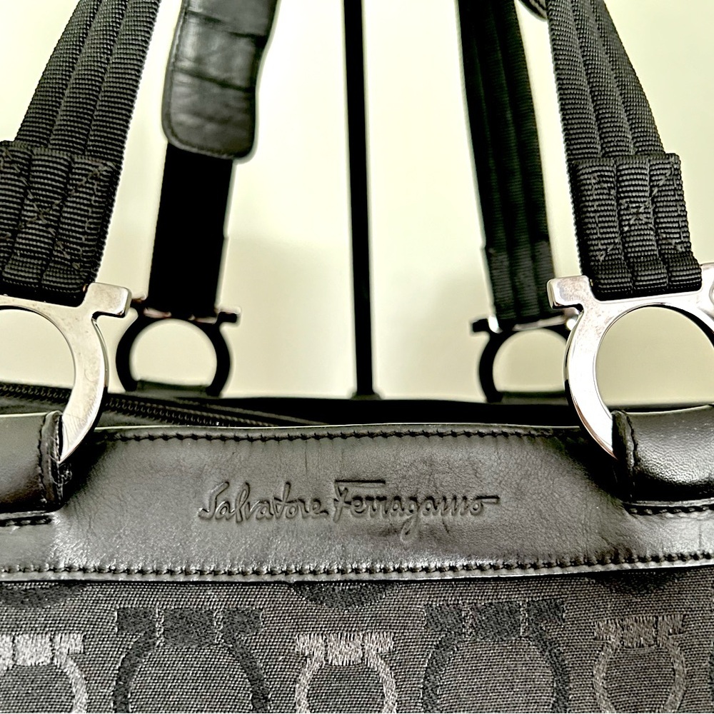 EUC Salvatore Ferragamo Black Canvas Tote Bag with Leather Trim - Picture 2 of 16